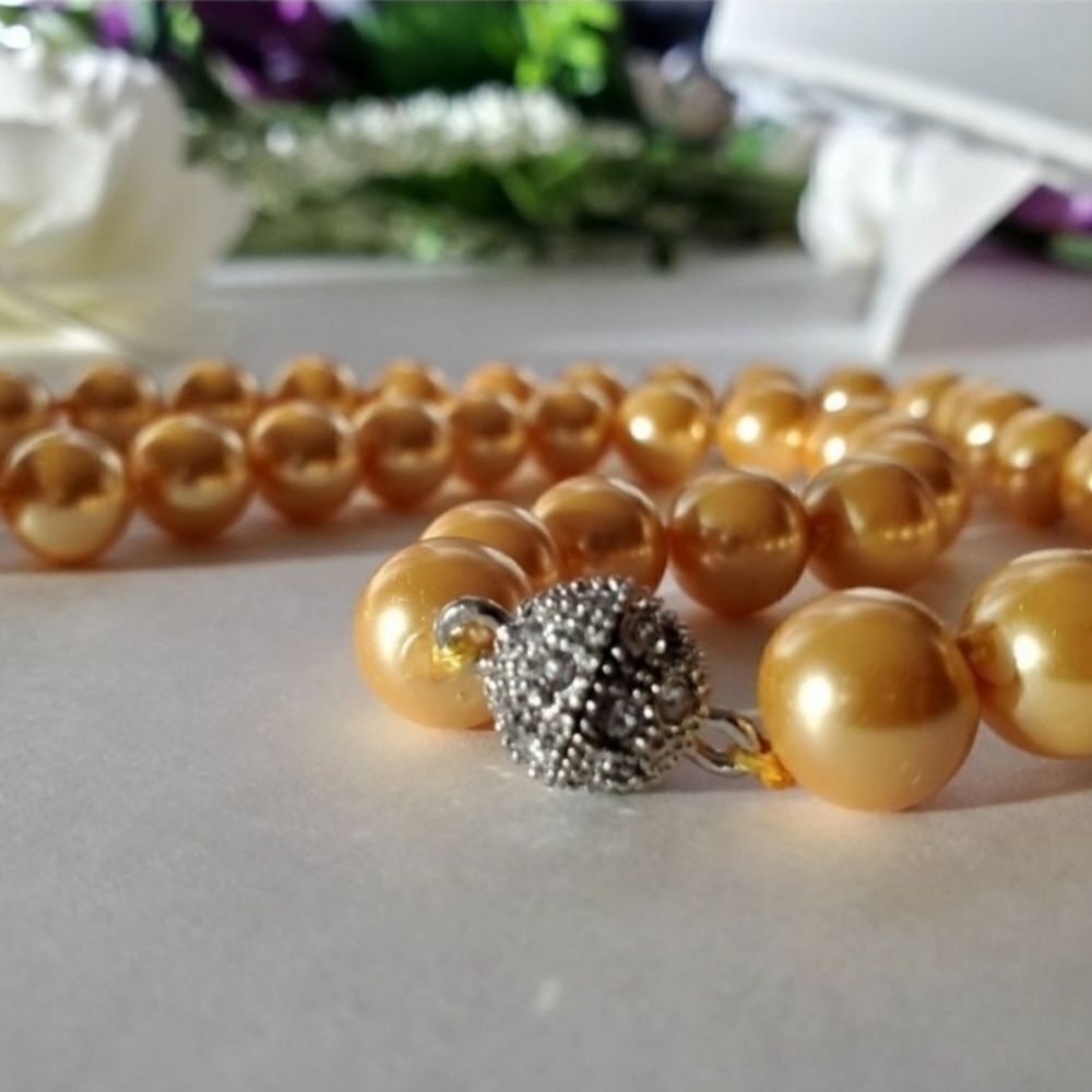 Gold 10mm South Sea Shell Pearls 4 Pc Set Earrings Bracelet  Necklace 925 Clasp - Picture 7 of 17